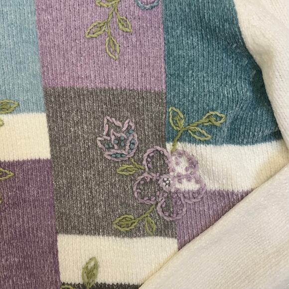 Alfred Dunner Chenille Sweater Floral Patchwork Grandma Size Large - Picture 7 of 9